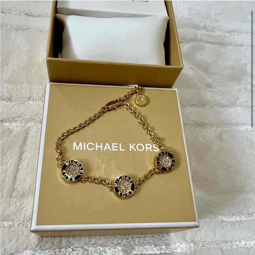Michael Kors Gold Medallion Pave Crystal Reversible Bracelet - New in box